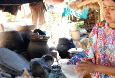 Amuzgo woman in Xochistlahuaca, Guerrero wearing an Amuzgo huipil